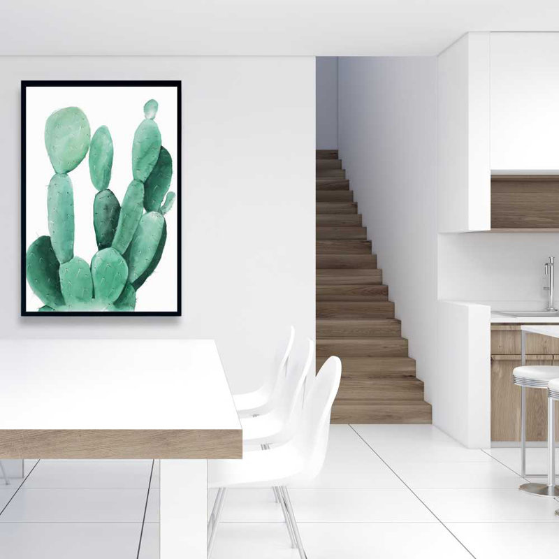 Watercolor Paddle Cactus - Toile encadrée verte, décoration intérieure
