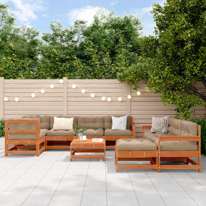  Garden Lounge Set 10 Pcs Solid Pine Wood Outdoor Furniture Patio Sofas