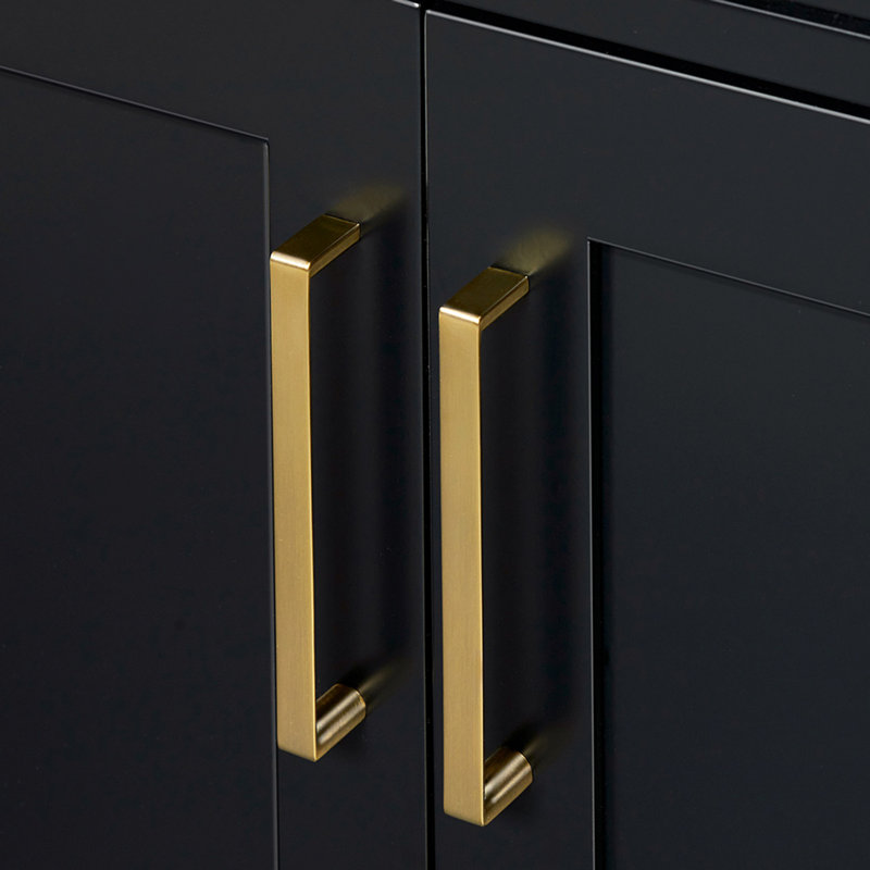 48" Single Bathroom Vanity Base Only, Black, Satin Brass