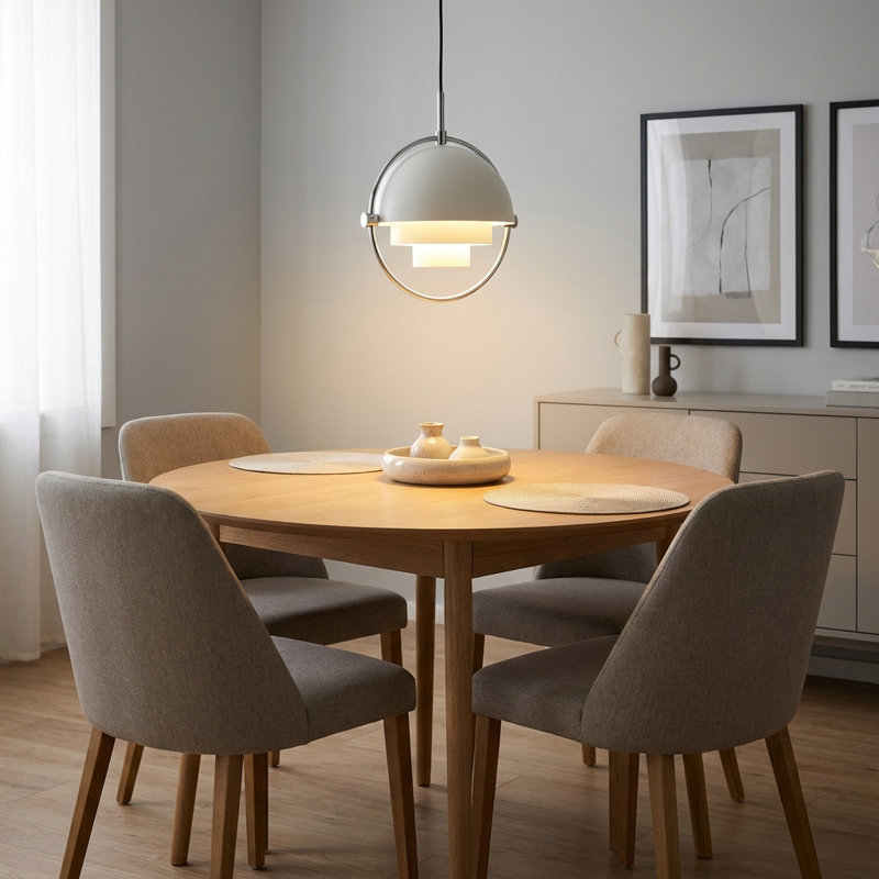 Mid-Century Modern Pendant Light, Adjustable Dual-Shade E26 Ceiling Lamp for Living Room, Dining Room