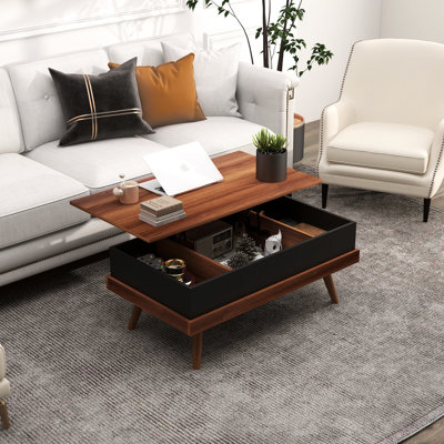39.84" Lift Top Coffee Table, Walnut, Hidden Storage Compartments, Adaptable For Living Room Desk/dining Option Table , Diverse Function Desk And Dining