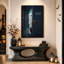 Art mural sur toile, "White Ghost" et chat noir derrière une porte bleue-780504349