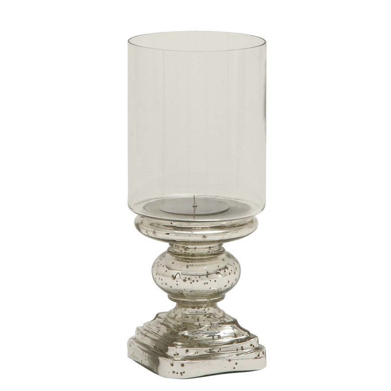 Lampe ouragan pilier en verre argenté fabriquée à la main avec finition en faux mercure, 6 po x 6 po x 14 po