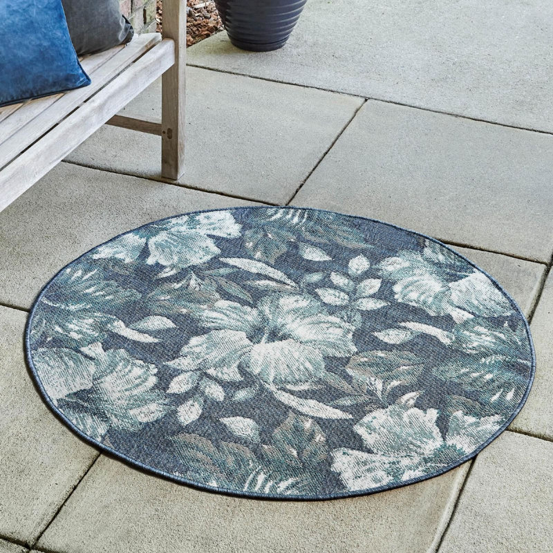 Tapis bleu foncé d'extérieur Ayton, Rond 4 pi
