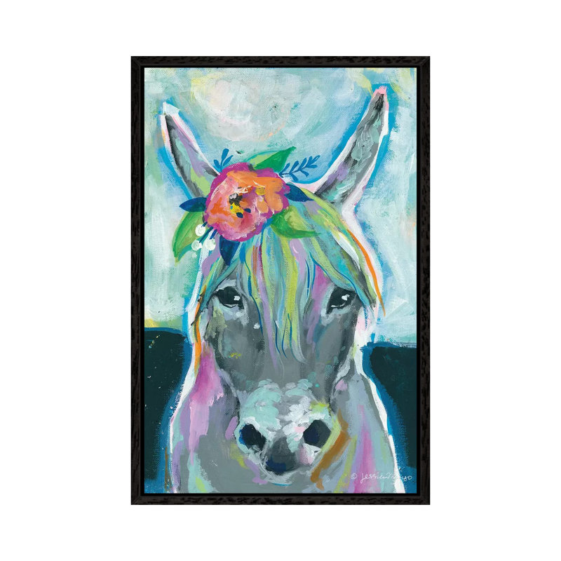 Sweet Donkey by Jessica Mingo - Painting on Canvas, Black Floater Framed, 101.6cm H x 66.04cm W x 3.81cm D