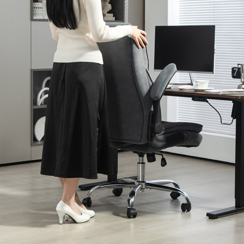 Office Chair, Computer Desk Chair with Flip-up Armrest, Dark Grey, Charcoal Gray