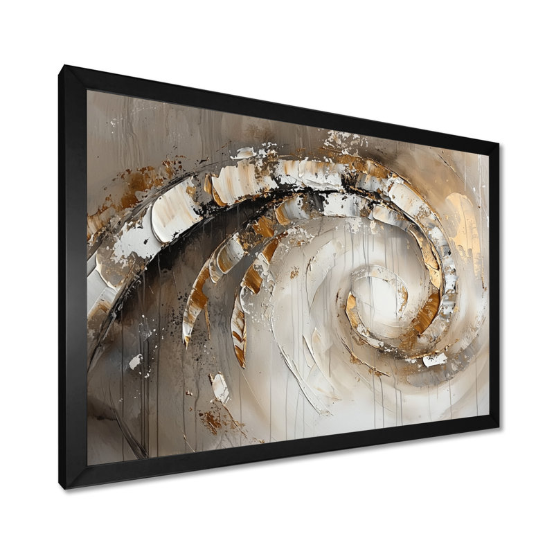 Décoration murale cuivrée spirale abstraite lumineuse I - Abstrait moderne vagues, 12" H x 20" W, Picture Framed Print, Black