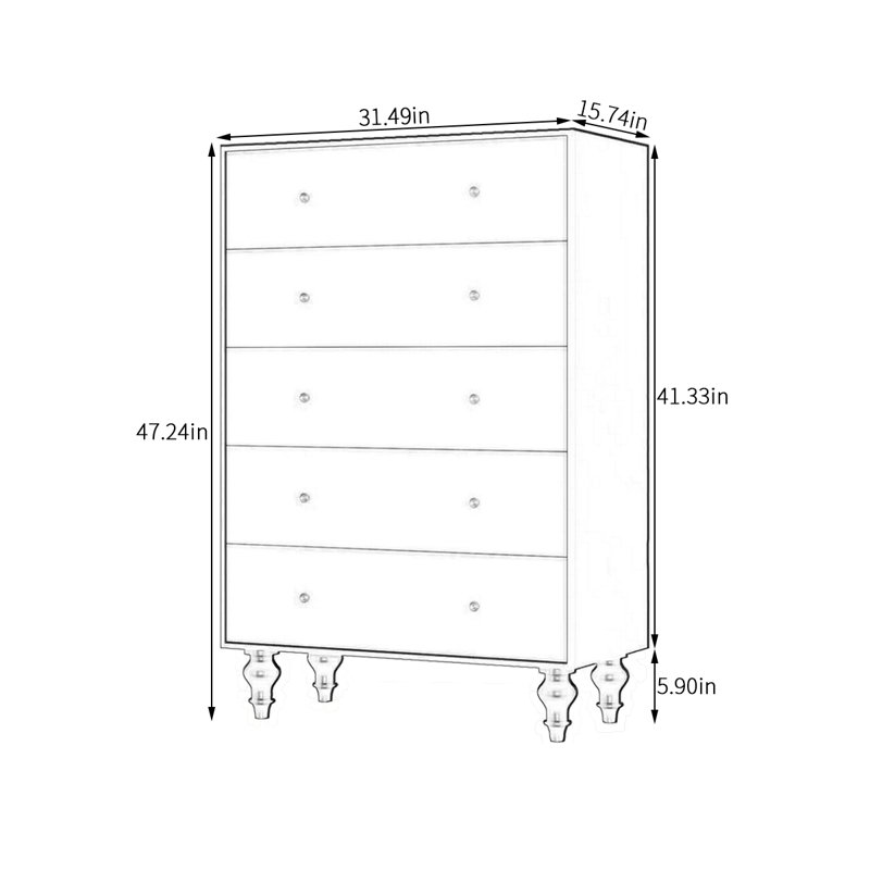 Commode 5 tiroirs en bois massif pour le salon