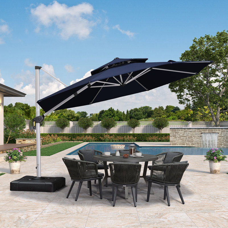 Round Cantilever Parasol with Crank Lift, 148" W x 148" D, Navy Blue