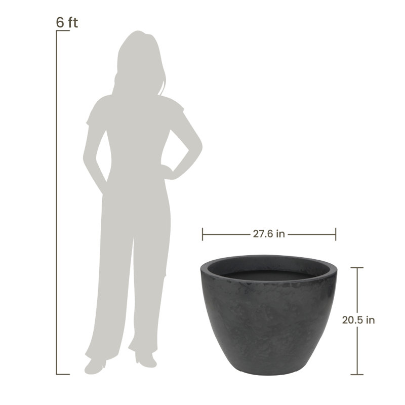 ECOBO Eco-Friendly Round Pot Planter, VicenzaIndoor/Outdoor use,Four Season Use, 20.5" H x 27.6" W x 27.6" D, Marbled Black