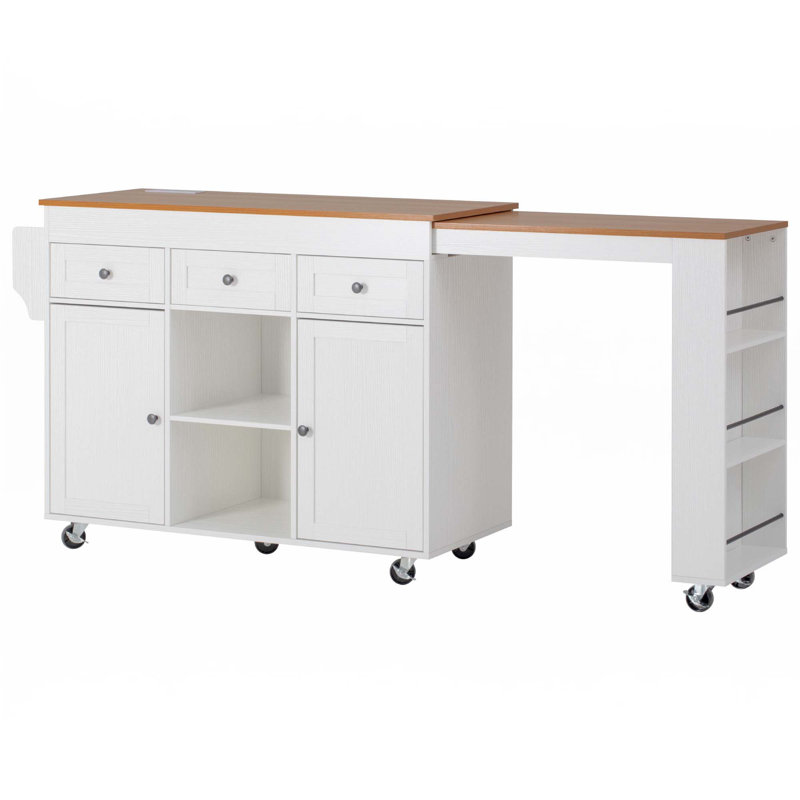 85.5" Kitchen Island With Extendable Dining Table, White