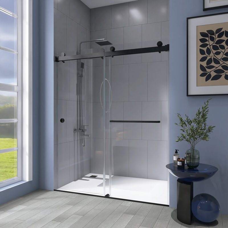 55" - 59" X 72" Frameless Double Sliding Shower Door With 8Mm Tempered Glass, Matte Black