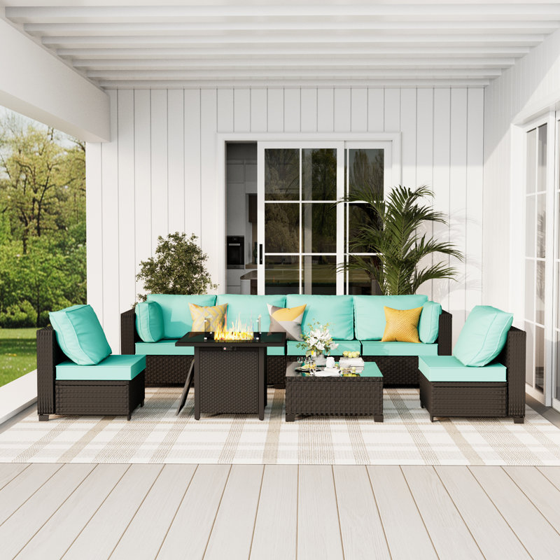 𝗡𝗼-𝗔𝘀𝘀𝗲𝗺𝗯𝗹𝘆 𝗖𝗵𝗮𝗶𝗿𝘀, Ensemble de conversation modulaire d'extérieur en osier pour 6 personnes avec conversation