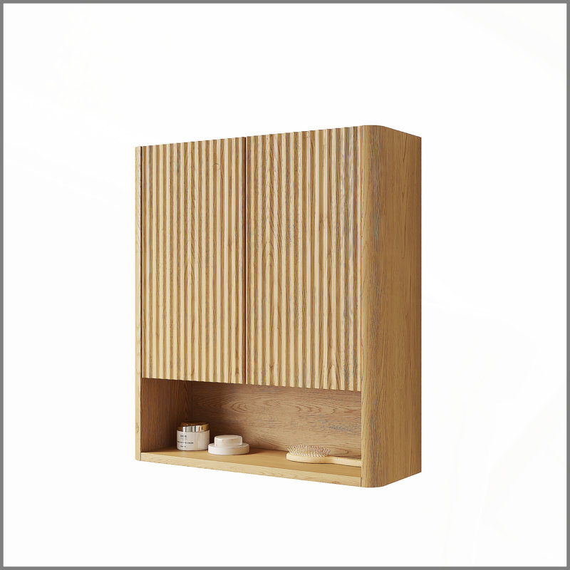 26" Wall-Mounted Striped Bathroom Cabinet, with Doors, Shelf and Open Storage Compartment Over The Toilet Storage Cabinet for Bathroom, Kitchen, Laundry Room, Corolla Oak Woodgrain Color Finish