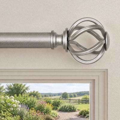 Antique Silver Single Curtain Rod, Heavy-Duty Adjustable 32 to 58 with 7/8 Inch Diameter and Twisted Cage Finials; Mounting Hardware Included for Bedroom and Living Room