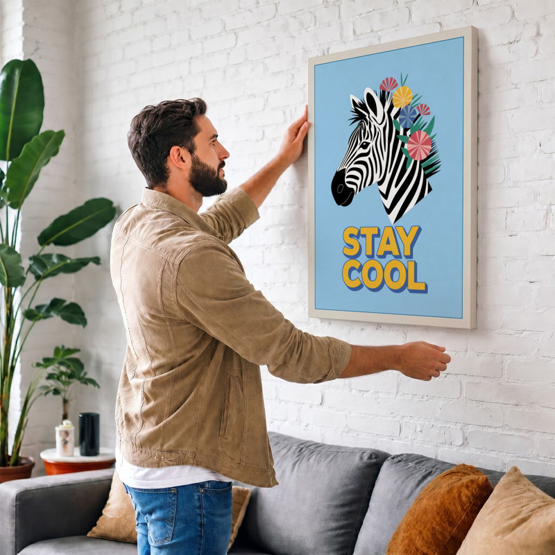 Stay Cool Zebra Modern - Print, 30x20 - 76.2 x 50.8 cm, Taupe Border