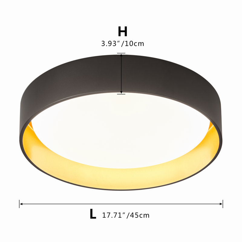 1 - Light Simple Design Classic LED Energy Saving Dimmable Flush Mount Ceiling Light, Black, 4.53" H x 17.72" W x 17.72" D