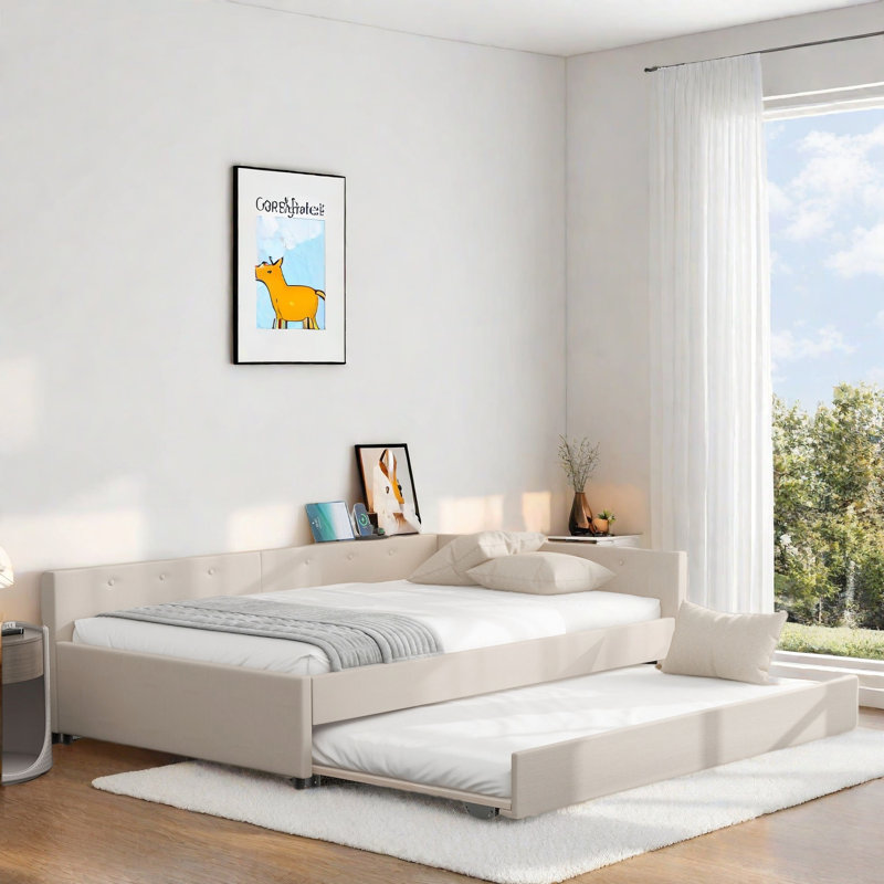 Upholstered Platform Bed With Usb And Trundle, Full