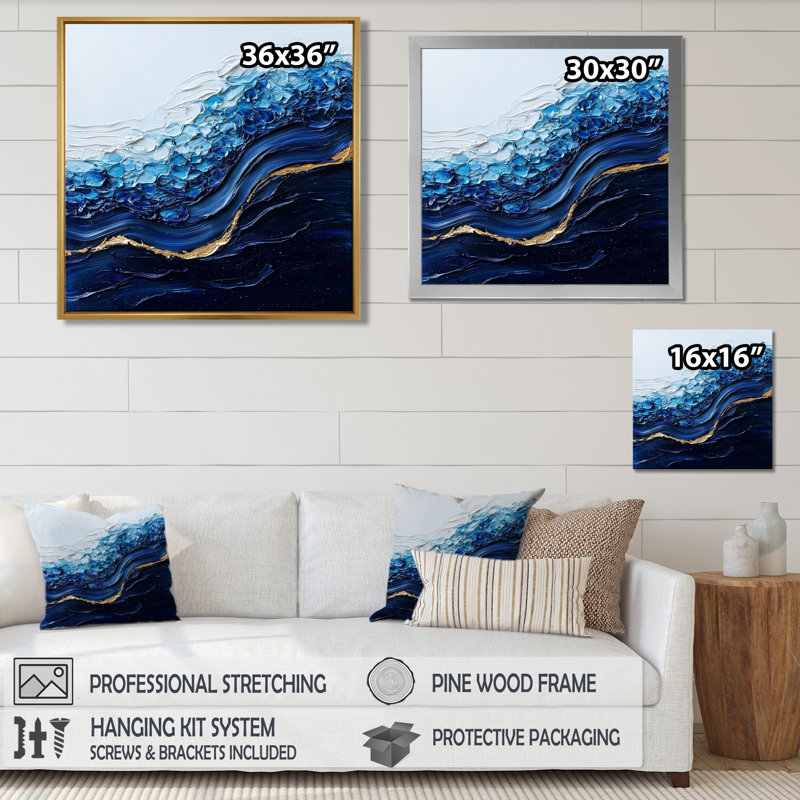 Abstrait aqua abstrait de l'inconnu - Art mural abstrait, H 16 po x l 16 po, Impression encadrée flottante