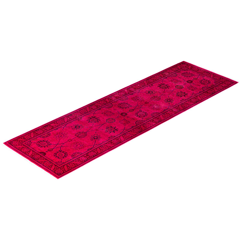 Overdyed Hand-Knotted Wool Modern-Contemporary Pink Runner 3' 0" x 10' 0"