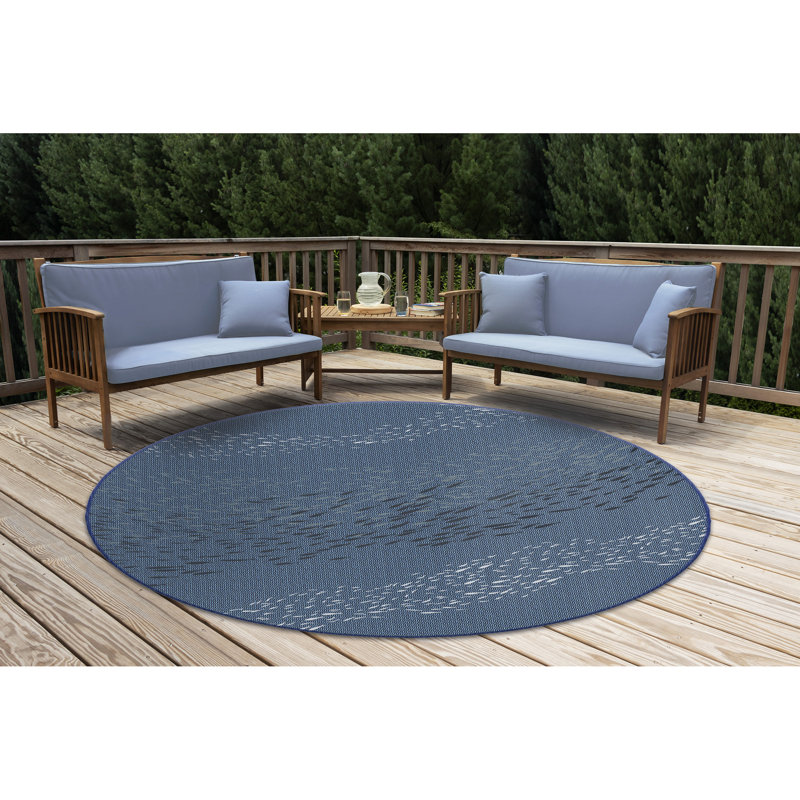 Tapis intérieur / extérieur bleu marine / blanc / gris Baffin, Rond 7 pi 10 po