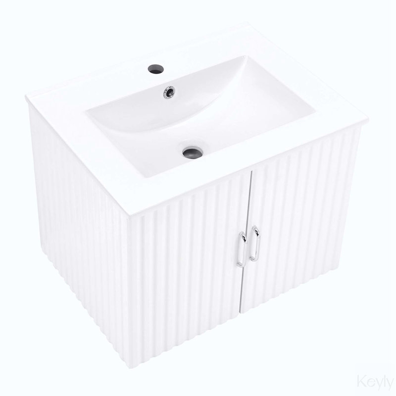 Meuble-lavabo simple avec plateau en céramique 23,62 po Kaedin, Blanc
