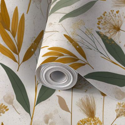 Papier peint auto-adhésif à motif de fleurs abstraites rustiques, vert eucalyptus, auto-adhésif et amovible 17,7 po x 118 po (45 x 300 cm)