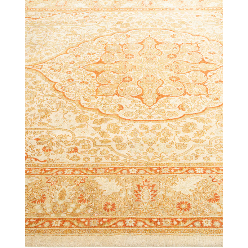 Ivory Hand-Knotted Wool Geometric 6x9 Area Rug