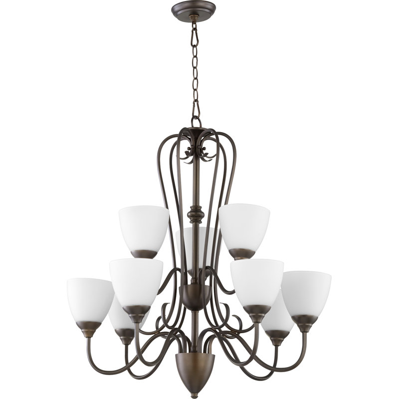 lustre classique/traditionnel 9 lumières ombrée  Camas, Bronze huilé, Opale satinée