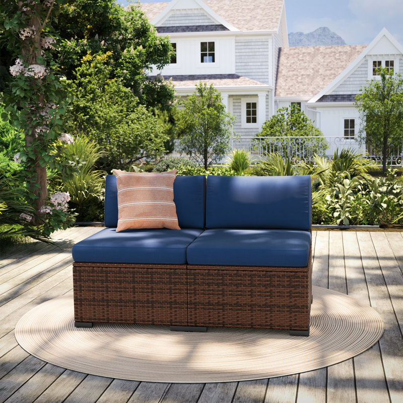 Chaise d'extérieur sans accoudoirs en osier avec coussins (ensemble de 2),  Marine