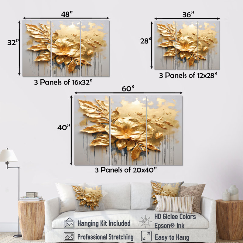 Arkin - ensemble d'art mural abstrait floral, Toile tendue, H 32 po x l 48 po x P 1 po