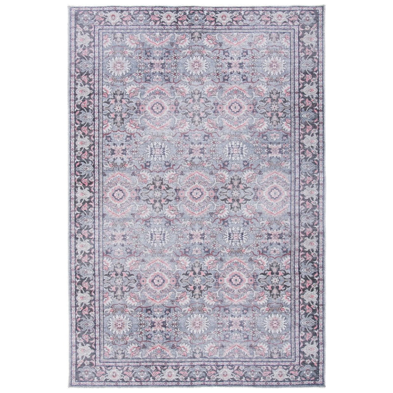 Tapis oriental gris / rose en coton Oriental, Rectangle 8 pi x 10 pi