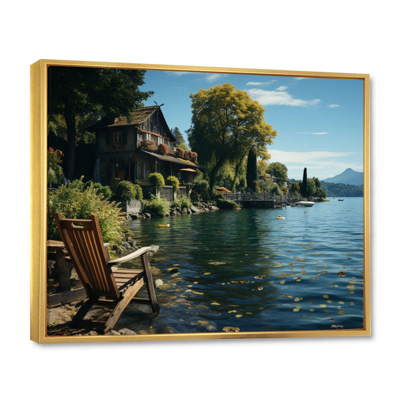 Bernece " Germany Lakeside Serenadea Tranquil ", H 30 po x l 40 po x P 1,5 po, Cadre flottant doré