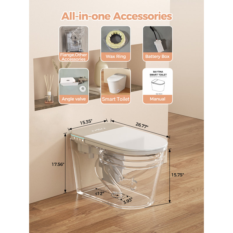 Smart Toilet With Built-in Tank, ADA Height Heated Seat, Night Light, Auto Toilet Flushing, Foot Sensor Operation, Modern Elongated One-piece Toilet For Bathrooms