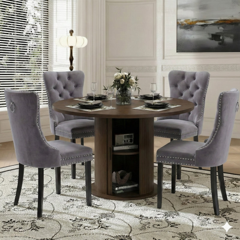 Ensemble de table de salle à manger 48 po 48 po pour 4 à 6 personnes, Gris / Noir