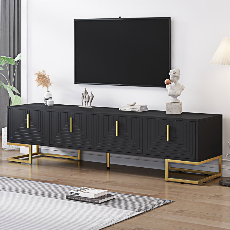 Meuble télé avec console et armoires réglables, Noir et or