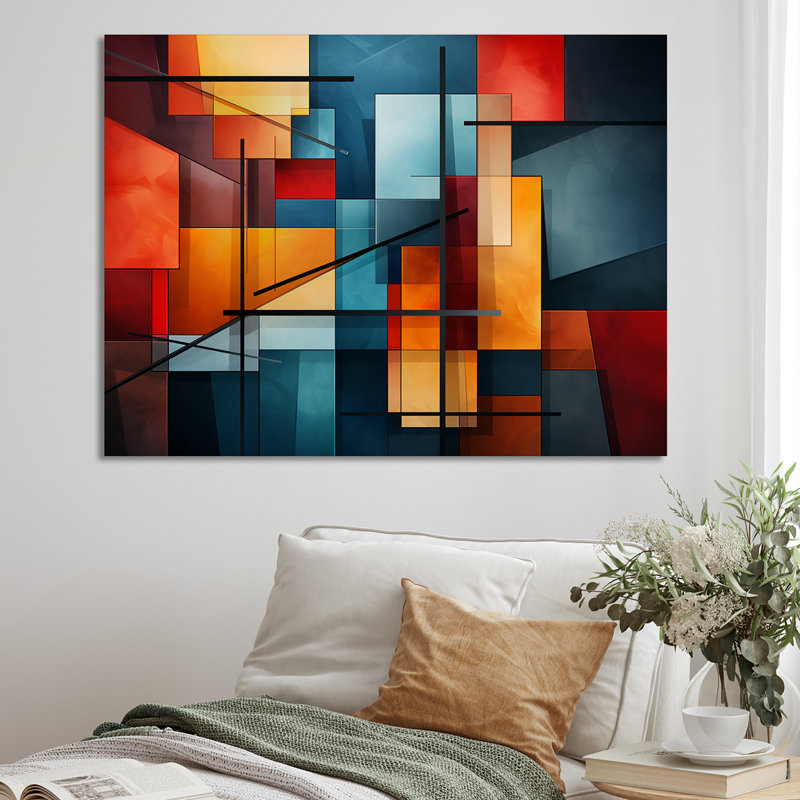 Cubisme éclatant collage - art mural cubisme, H 16 po x l 32 po x P 1 po, Toile tendue