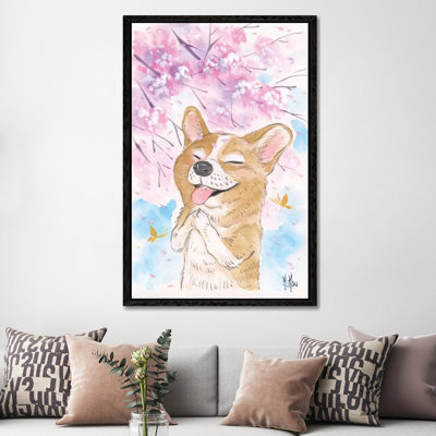Cherry Blossom Wishes - Corgi by Martin Hsu - Painting on Canvas