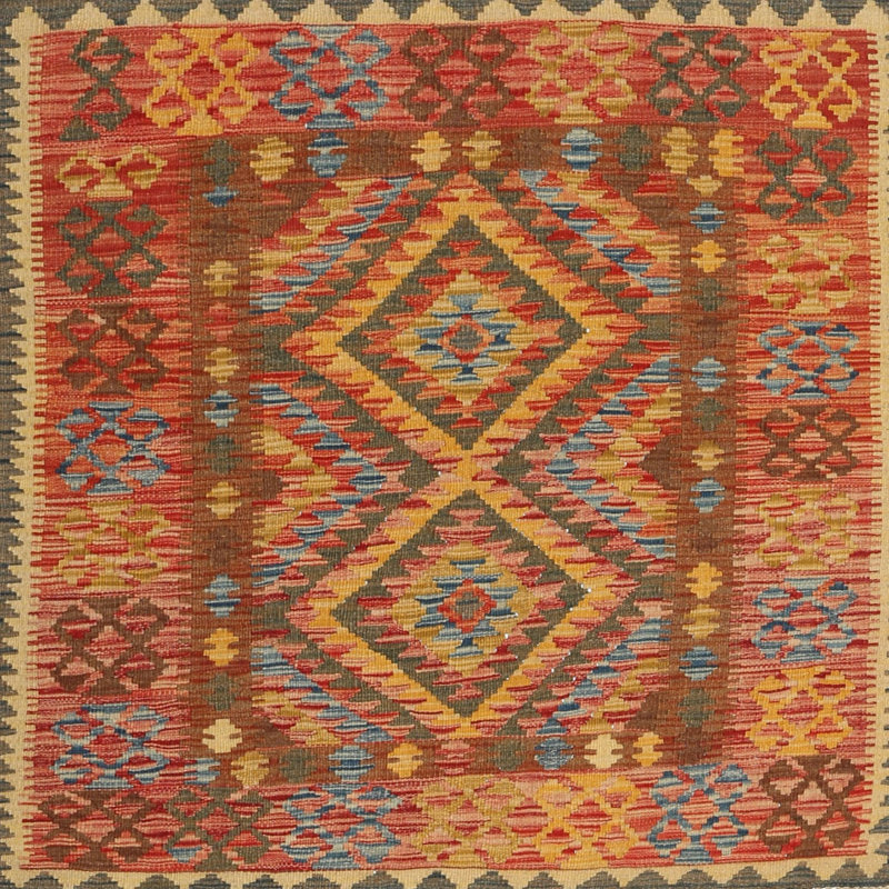 Tapis gris/brun/crème contemporaine, Carré 5 pi