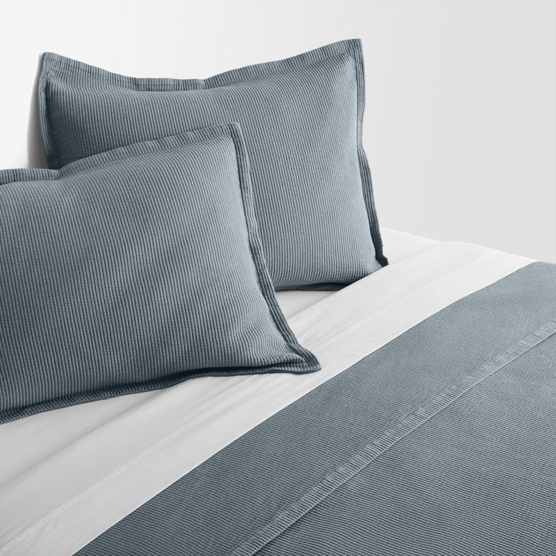 Ripple Coverlet Set, Queen Bedspread + 2 Queen Shams, Gray Blue/Putty