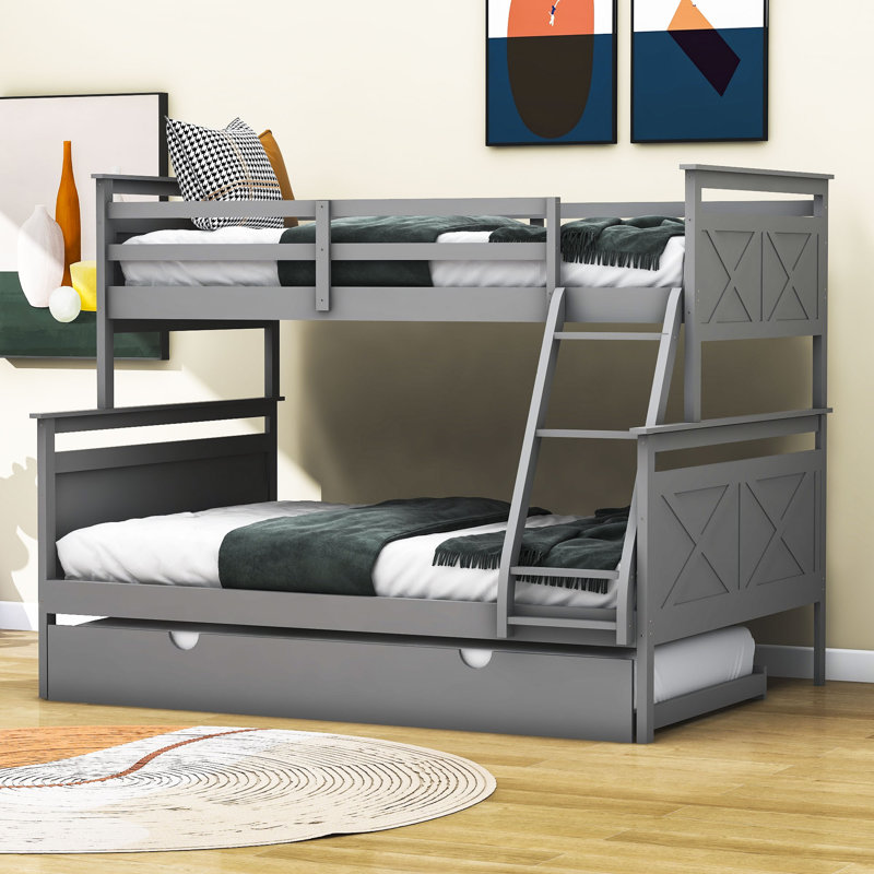 Twin Over Full Standard Bunk Bed with Trundle by Xiao Hailuo, Grey