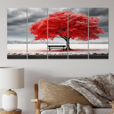 «Red Tree Symphony In Winter I on Metal», reproduction de 5 pièces