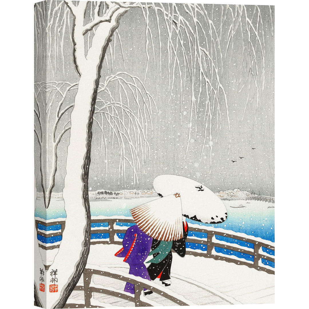 Wandbild Two Women In The Snow On Yanagi Bridge von Ohara Koson