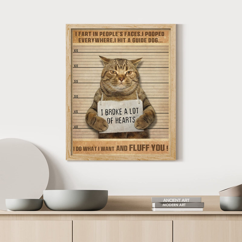 "Bad Cat Hilarious Humour Bathroom Kitty Plaques" sur papier, Naturel, H 16 po x l 12 po