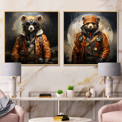 Steampunk Bear Fashion I - ensemble de 2 reproductions d'art mural Bear Fashion