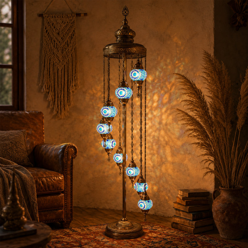 Lampe turque sur pied Bungalow Rose Mert, Bleu