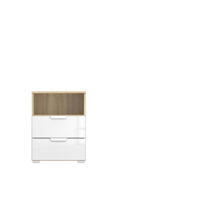 Aditio 2 Drawer Bedside Table, Oak sonoma/High-gloss white