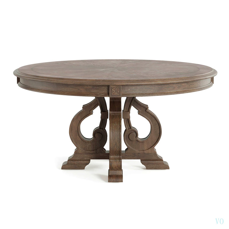 Table de salle à manger ronde 1 pièce avec pied central, style rustique