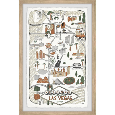 «Illustrated Map of Las Vegas Strip» - Reproduction encadrée sur papier