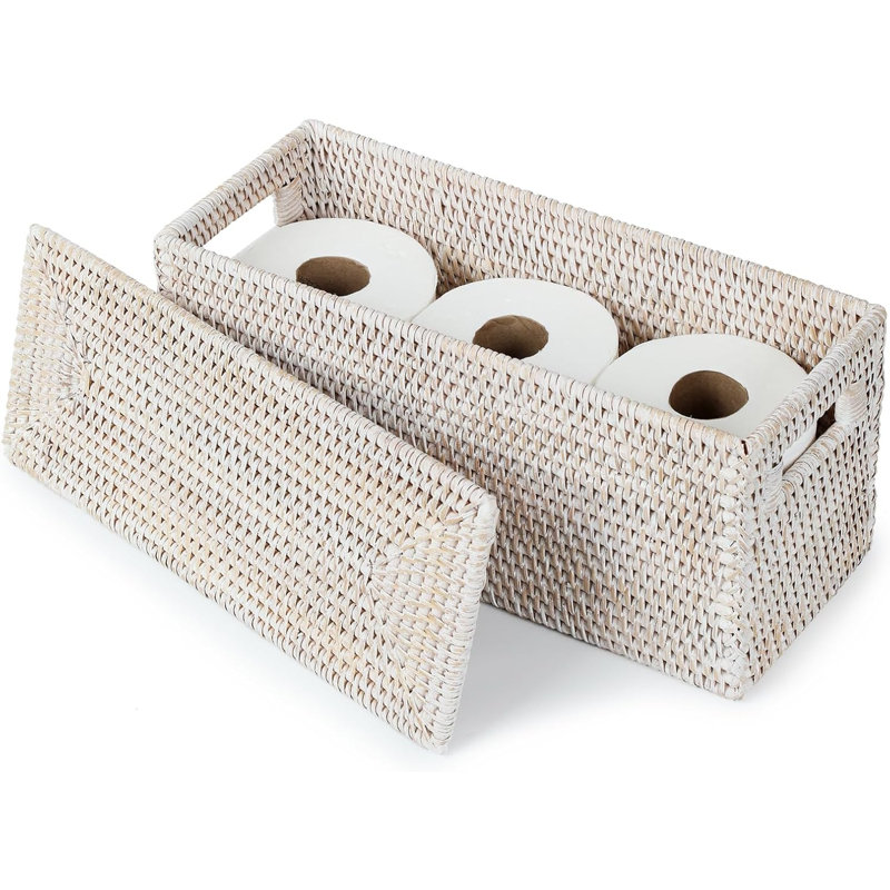  Panier de toilette en rotin pour salle de bain, blanc délavé